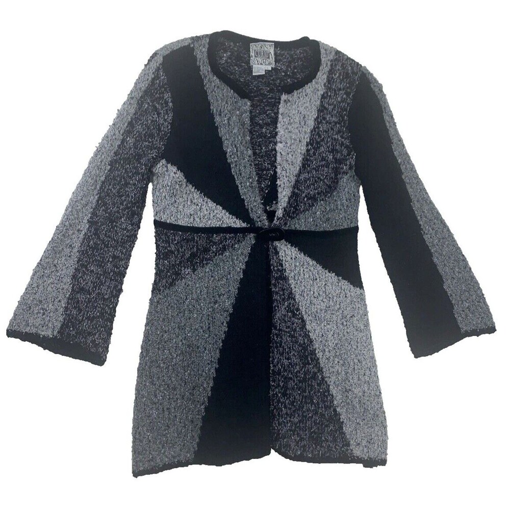 Curio Cardigan 1 Button Wool Blend Black Gray Button Geometric Women's Size L